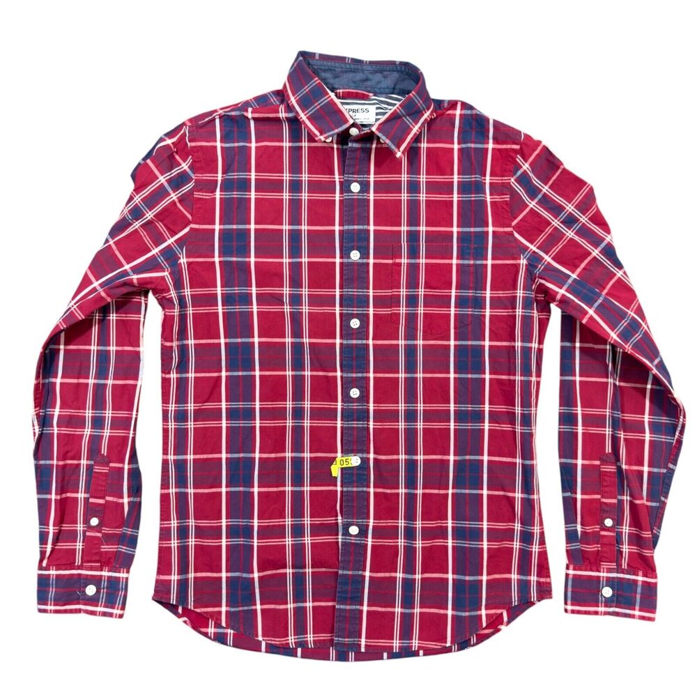 Express Western Shirt Men's Size Small Red Plaid Comfort Button Down Long Sleeve